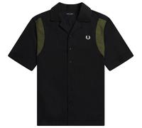 Fred Perry Black Panelled Short Sleeve Bowling Shirt