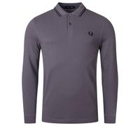 Fred Perry Black Twin Tipped Collar Gunmetal Grey Long Sleeve Polo Shirt