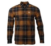 Fred Perry Camisa de tartán de manga larga, marrón, S