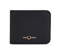 Fred Perry Cartera plegable de piel auténtica, color negro con interior tostado, diseño clásico de logotipo