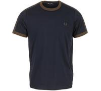 Fred Perry Contrast Tape Ringer - Camiseta para hombre, Navy Burnt Tobacco, S
