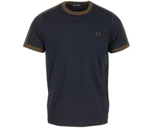 Fred Perry Contrast Tape Ringer - Camiseta para hombre, Navy Burnt Tobacco, S