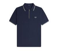Fred Perry Polo de piqué crepé con cremallera en el cuello, Dark Airforce, Dark Airforce, L
