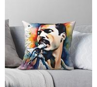 Freddie Mercury Queen - Funda de almohada cuadrada de poliéster y lino y terciopelo, con cremallera, para coche, 45 x 45 pulgadas