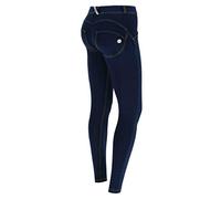 FREDDY - Pantalón Wr.up® Superskinny De Talle Y Largo Estándar En Punto De Denim Oscuro, Jeans Scuro-Costuras Amarillo, Medium