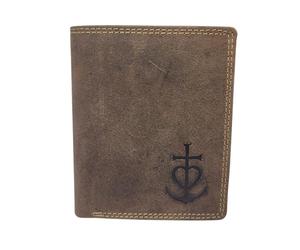 Frederic&Johns - Cartera para hombre de piel auténtica, diseño de piedra, estilo vintage, protección RFID, compacto y elegante, compatible con permiso de conducción, Cruz de Camarga, talla única