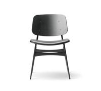 Fredericia Furniture Silla de madera Søborg 3051 con asiento tapizado Cuero Omni negro-negrolacado. roble