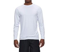FREDRM Men's Long Sleeve Rash Guard Swim Shirts UPF 50+ Sun Protection SPF UV T-Shirts For Fishing Hiking Running Surfing (White, S)