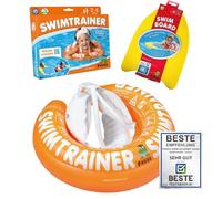 FREDS SWIM ACADEMY Swimtrainer Classic Orange + SWIMBOARD - Kit de natación para niños de 2 a 6 años, ayuda de natación inflable y tabla de natación para la habituación en el agua y la promoción de la