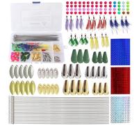 FREE FISHER Juego de 140 piezas para hacer spinnerbaits de pesca, suministros de bricolaje, cuchillas giratorias, cucharas, ganchos agudos de plumas, eje giratorio, cuentas de pesca, accesorios de