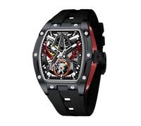Free Focus - Relojes únicos para hombre, reloj mecánico automático, relojes de lujo con caja de acero inoxidable y correa de silicona (movimiento Rubies/9ATM impermeable/superluminoso), rojo, negro