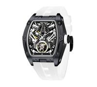 Free Focus - Relojes únicos para hombre, reloj mecánico automático, relojes de lujo con caja de acero inoxidable y correa de silicona (movimiento Rubies/9ATM impermeable/superluminoso), negro_blanco