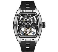 Free Focus - Relojes únicos para hombre, reloj mecánico automático, relojes de lujo con caja de acero inoxidable y correa de silicona (movimiento Rubies/resistente al agua hasta 5 ATM/superluminoso