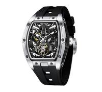 Free Focus - Relojes únicos para hombre, reloj mecánico automático, relojes de lujo con caja de acero inoxidable y correa de silicona (movimiento Rubies/9ATM impermeable/superluminoso), plateado