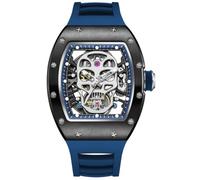 Free Focus - Relojes únicos para hombre, reloj mecánico automático, relojes de lujo de esqueleto Tonneau para hombre con caja de acero inoxidable y correa de silicona negra (movimiento Rubies