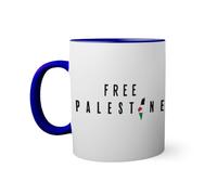Free palestine flag in the heart Taza de color azul oscuro con mango a juego 330ml