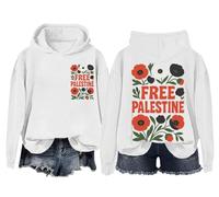 Free Palestine - Sudadera vintage con diseño de bandera floral y diseño de bandera de Palestina, unisex, Blanco-1, L