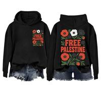 Free Palestine - Sudadera vintage con diseño de bandera floral y diseño de bandera de Palestina, unisex, Negro-1, XL