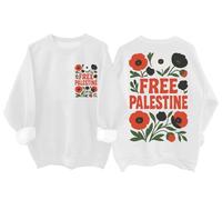 Free Palestine - Sudadera vintage con diseño de bandera floral y diseño de bandera de Palestina, unisex, blanco, 3XL