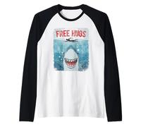 Free Shark Hugs Wildlife Ocean Animals Lover Vintage Camiseta Manga Raglan