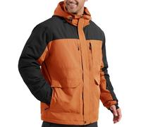 FREE SOLDIER Chaqueta de esquí impermeable para hombre con forro polar cálido cuello de nieve de invierno con capucha y costuras totalmente selladas, Naranja con Negro, M