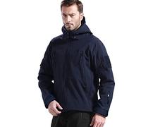 FREE SOLDIER Chaquetas Invierno para Hombre Cazadoras Militar Softshell Ropa de Trabajo Impermeable con Forro Polar para Exteriores Chaquetas de Caza Multibolsillos con Capucha (Azul Marino,XXL)