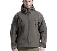 FREE SOLDIER Chaquetas Invierno para Hombre Cazadoras Militar Softshell Ropa de Trabajo Impermeable con Forro Polar para Exteriores Chaquetas de Caza Multibolsillos con Capucha (Gris,3XL)