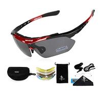 FREE SOLDIER Gafas Ciclismo Hombre Gafas tácticas Militares Gafas Motocross anti-UV400 Gafas de Sol polarizadas 5 en 1 para MTB Airsoft Correr, Pescar, Conducir, Deportes al Aire Libre(Rojo)