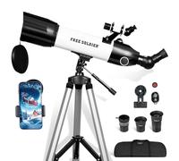 FREE SOLDIER - Telescopio de 80 mm de apertura de 500 mm para adultos de alta potencia, telescopio de refracción astronómica profesional para principiantes con adaptador de teléfono, color blanco