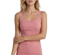 free spirit Basic Cotton - Camiseta de tirantes para mujer, hombro ancho, de algodón elástico y encaje de macramé, elegante, fabricada en Italia, art. 602, Malva, L/XL