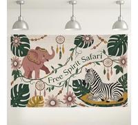 Free Spirit - Telón de fondo de safari, elefante tropical a rayas, decoración de fiesta floral, fondo de fotos para interiores y exteriores, para baby shower, celebración de cumpleaños, 71 x 43