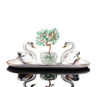 Free Swan Ornament & Natural Crystal Fortune Tree + Delicate Tray-Applicable to car Ornament, Valentine's Day Gift, Home Decoration+Enhance Love and Wealth Energy (Green)(Green)