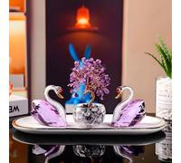 Free Swan Ornament & Natural Crystal Fortune Tree + Delicate Tray-Applicable to car Ornament, Valentine's Day Gift, Home Decoration+Enhance Love and Wealth Energy (Green)(Purple)