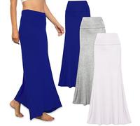 Free to Live - Paquete de 3 Faldas largas de Cintura Alta Plegables para Mujer, Estilo Acampanado, Longitud al Suelo, Gris Jaspeado, Azul Real, Blanco, XX-Large