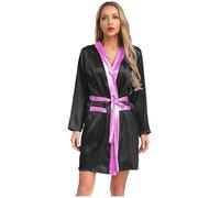Freebily Bata De Satén De Boxeo Para Mujer Uniforme De Boxeador Bata Bóxer Con Capucha Ropa De Fiesta Temática Halloween Carnaval Black&Pink 13-14 años