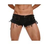 Freebily Calzoncillos Cortos Jeans Hombre Cortados Jean Mini Elástico Calzones Boxer Atrevidos Desgastado Club Negro XL