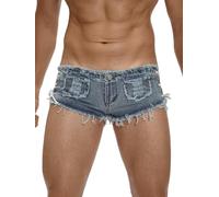 Freebily Calzoncillos Cortos Jeans Hombre Cortados Jean Mini Elástico Calzones Boxer Atrevidos Desgastado Club Azul Cielo XL