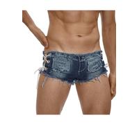 Freebily Calzoncillos Cortos Jeans Hombre Cortados Jean Mini Elástico Calzones Boxer Atrevidos Desgastado Club Azul L
