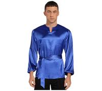 Freebily Camisa Cura De Clero De Manga Larga para Hombre Camiseta con Cinturón Manga Larga Camisa De Baile Litúrgica De Alabanza Azul Real 3XL