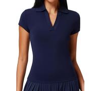 Freebily Camiseta mujer nueva golf: manga corta, sensación desnuda, secado rápido, cuello V profundo, cuello redondo para outdoor, usable para tenis, suave transpirable Azul marino 3XL