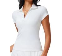 Freebily Camiseta mujer nueva golf: manga corta, sensación desnuda, secado rápido, cuello V profundo, cuello redondo para outdoor, usable para tenis, suave transpirable Blanco XXL