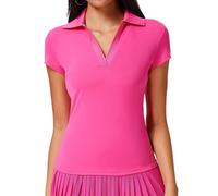 Freebily Camiseta mujer nueva golf: manga corta, sensación desnuda, secado rápido, cuello V profundo, cuello redondo para outdoor, usable para tenis, suave transpirable Rosa oscuro XXL