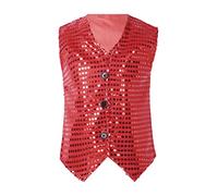 Freebily Chaleco Informal de Fiesta para Niños Chaleco con Lentejuelas sin Manga Esmoquin Traje de Danza Jazz Hip Hop Chaqueta con Botones Caballero Chico Rojo 4-5 años