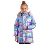 Freebily Chaqueta Acolchada con Capucha Metalizada Niña Abrigo Casual Cálida Brillante Abrigo Manga Larga con Cremallera Ropa Otoño Invierno Morado 11-12 años