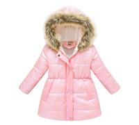 Freebily Chaqueta Plumífero para Niña Abrigo de Plumas con Cremallera y Capucha de Pelos Invierno Caliente Acolchada Largo Abrigo de Grueso Cálida 3-12 Años Rosa 7-8 años