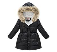 Freebily Chaqueta Plumífero para Niña Abrigo de Plumas con Cremallera y Capucha de Pelos Invierno Caliente Acolchada Largo Abrigo de Grueso Cálida 3-12 Años Negro 7-8 años