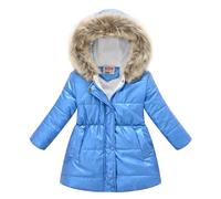 Freebily Chaqueta Plumífero para Niña Abrigo de Plumas con Cremallera y Capucha de Pelos Invierno Caliente Acolchada Largo Abrigo de Grueso Cálida 3-12 Años Azul 5-6 años
