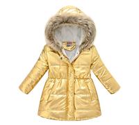 Freebily Chaqueta Plumífero para Niña Abrigo de Plumas con Cremallera y Capucha de Pelos Invierno Caliente Acolchada Largo Abrigo de Grueso Cálida 3-12 Años Dorado 9-10 años
