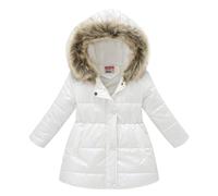 Freebily Chaqueta Plumífero para Niña Abrigo de Plumas con Cremallera y Capucha de Pelos Invierno Caliente Acolchada Largo Abrigo de Grueso Cálida 3-12 Años Blanco 7-8 años