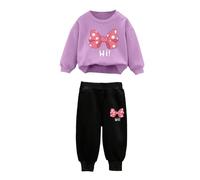 Freebily Conjunto Chándal para Niña 2Pcs Sudadera con Estampado Letras y Pantalones Suelto Raya Arcoíris Traje Deporte Casual Correr Otoño Niña Morado A 5-6 años